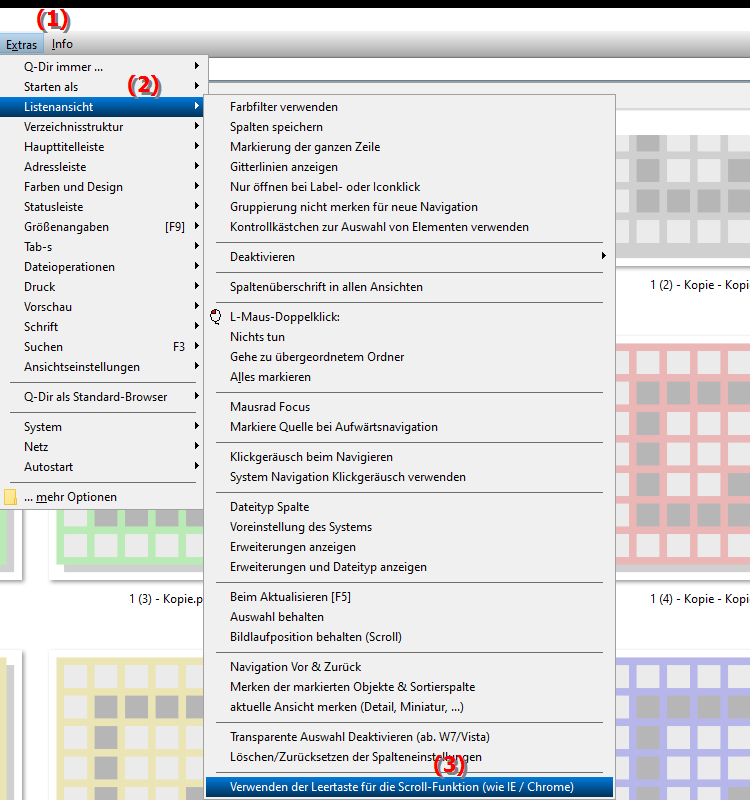 Kann ich im Datei Explorer die Leertaste für die Scroll Funktion aktivieren
